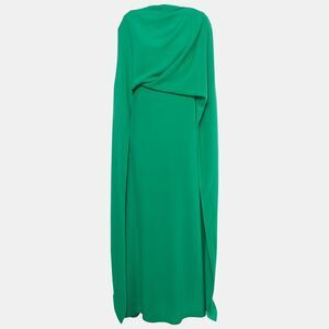 Gemy Maalouf Green Crepe Draped Long Kaftan Dress M